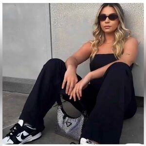 Zara NWT Strapless Long Cargo Jumpsuit in Black